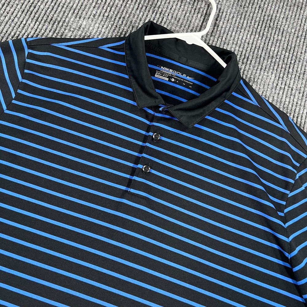 Nike Golf Polo Shirt Mens XL Extra Large Black Blue Striped Short Sleeve Dri Fit